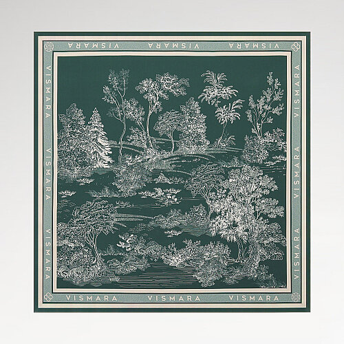 Emerald Green Toile Garden Pattern Twill Silk Square Scarf