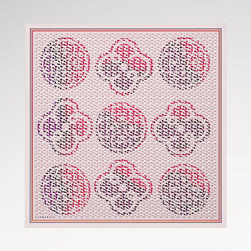 Fuşya İzometrik Monogram Desenli Twill İpek Eşarp - Vismara