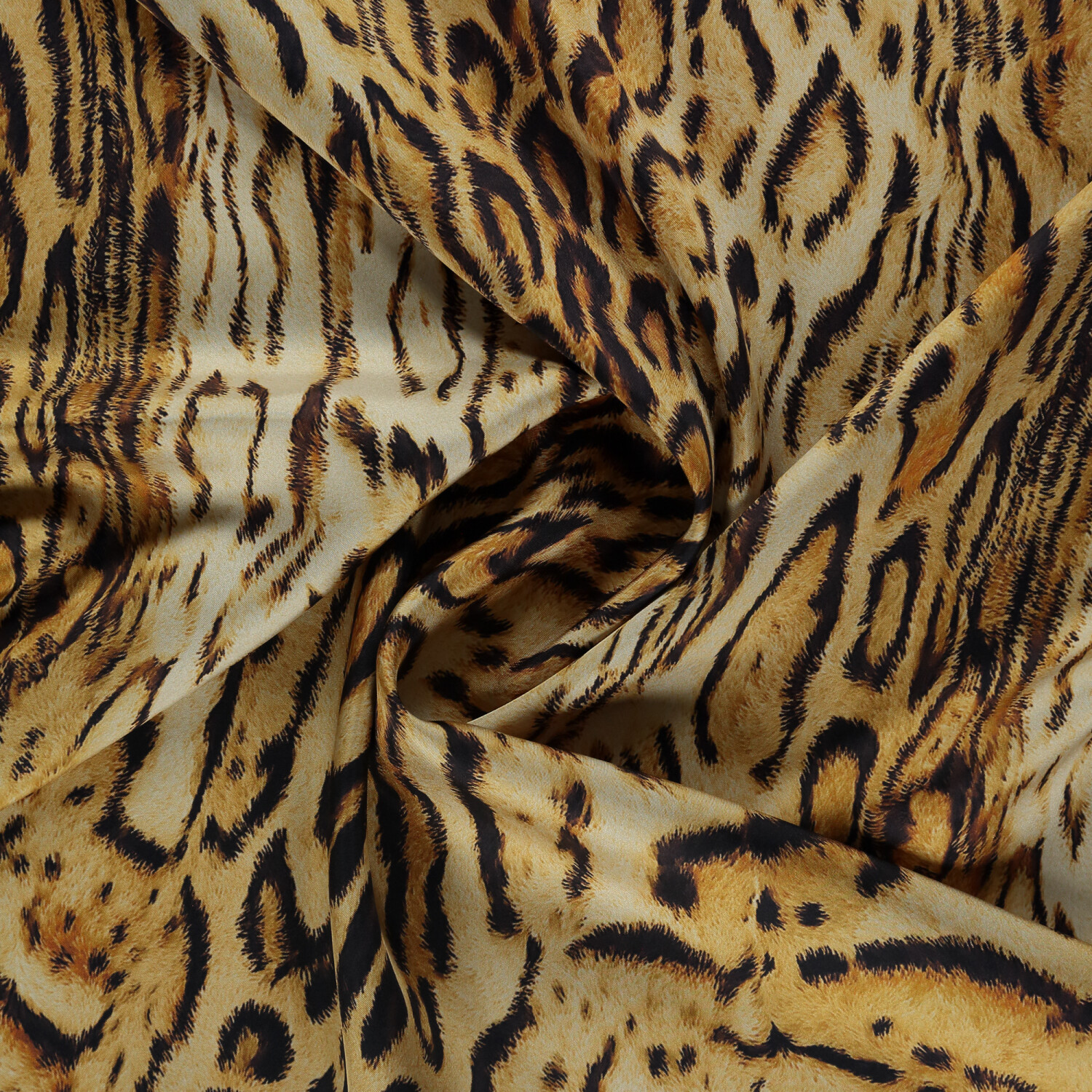 Gold Leopard Motif Pattern Twill Silk Square Scarf - 2