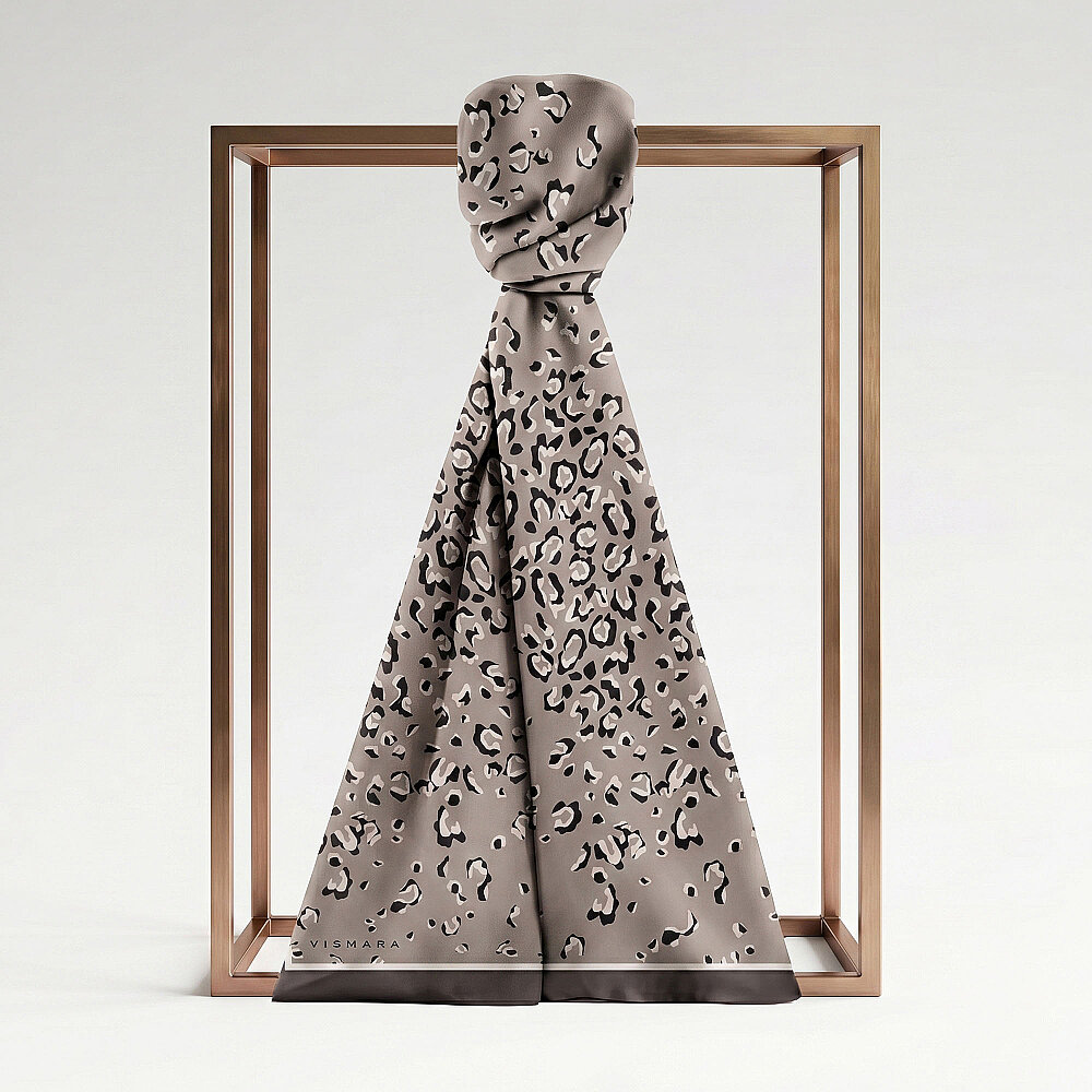 Gray Abstract Leopard Print Silk Scarf - 1
