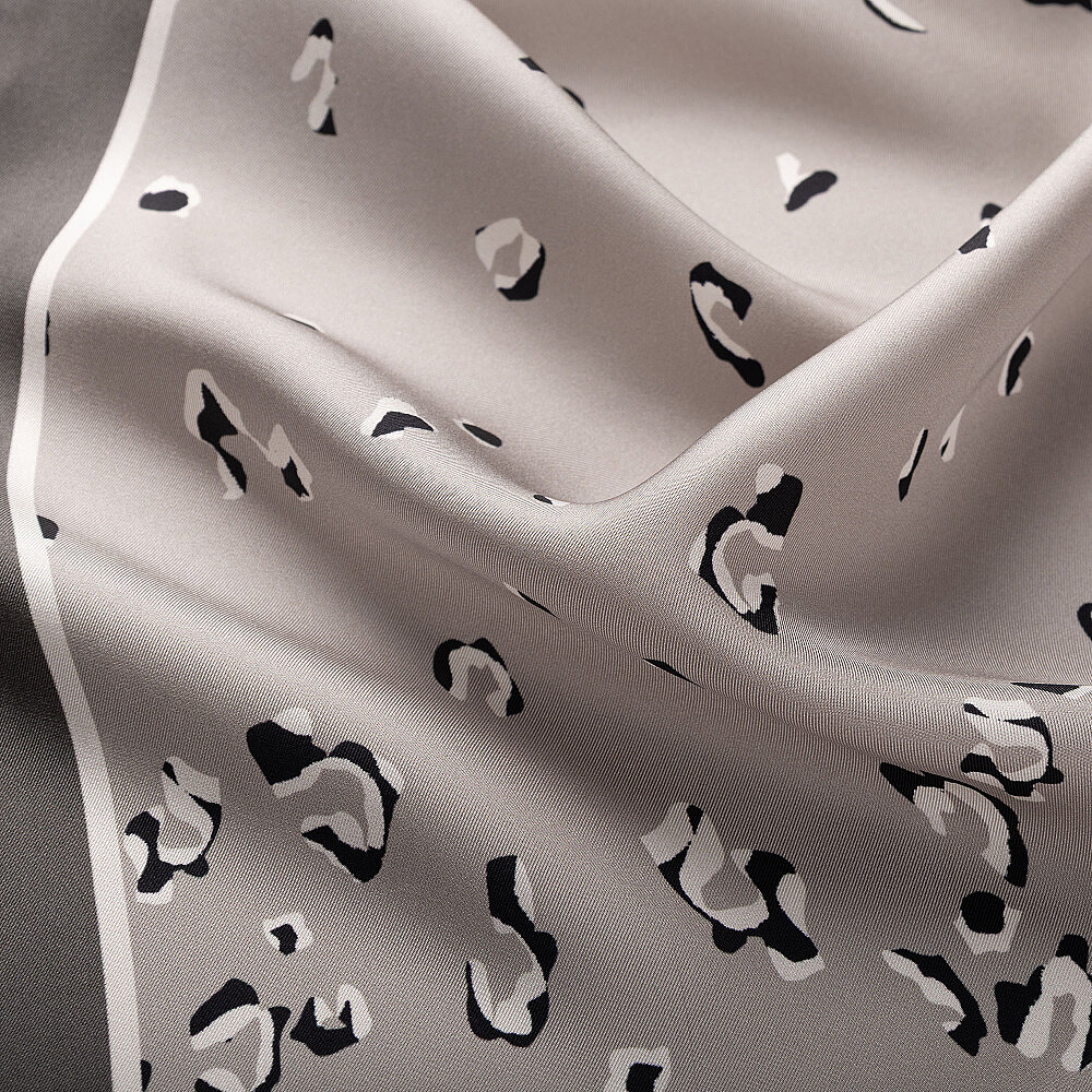 Gray Abstract Leopard Print Silk Scarf - 3