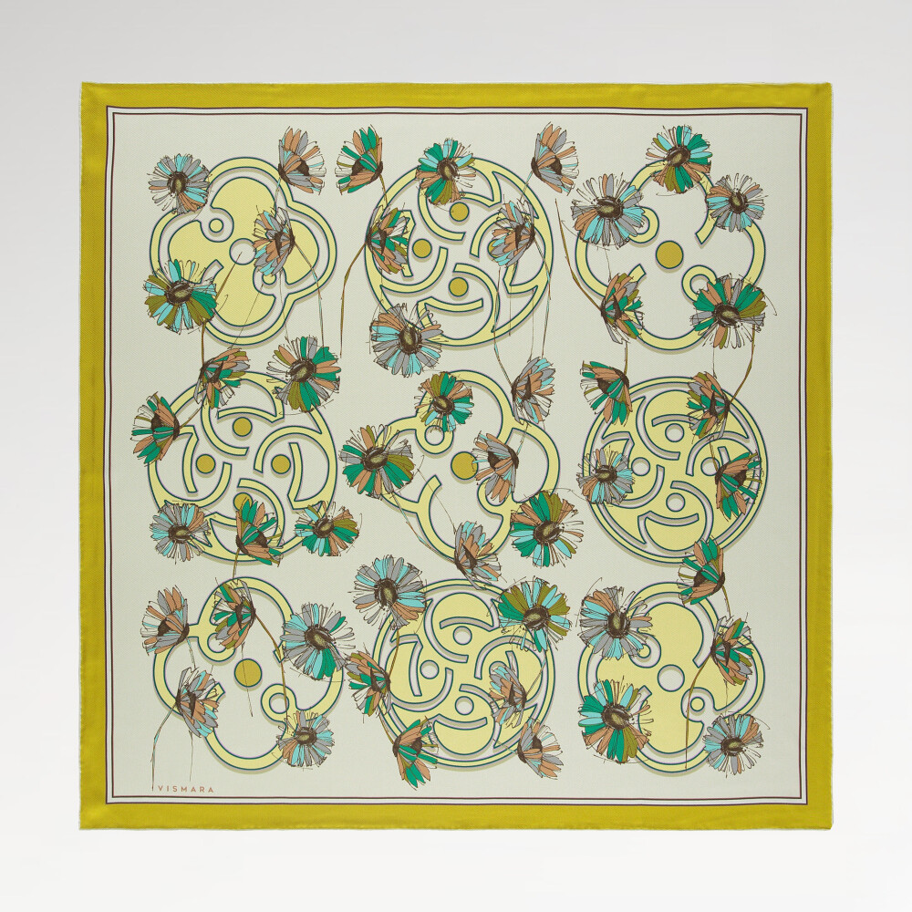 Green Daisyne Pattern Twill Silk Square Scarf