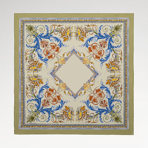 Green Fiorenza Patterned Silk Square Scarf