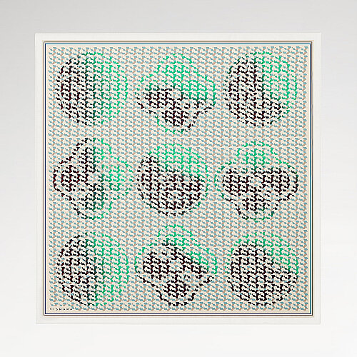 Green Isometric Monogram Pattern Twill Silk Square Scarf