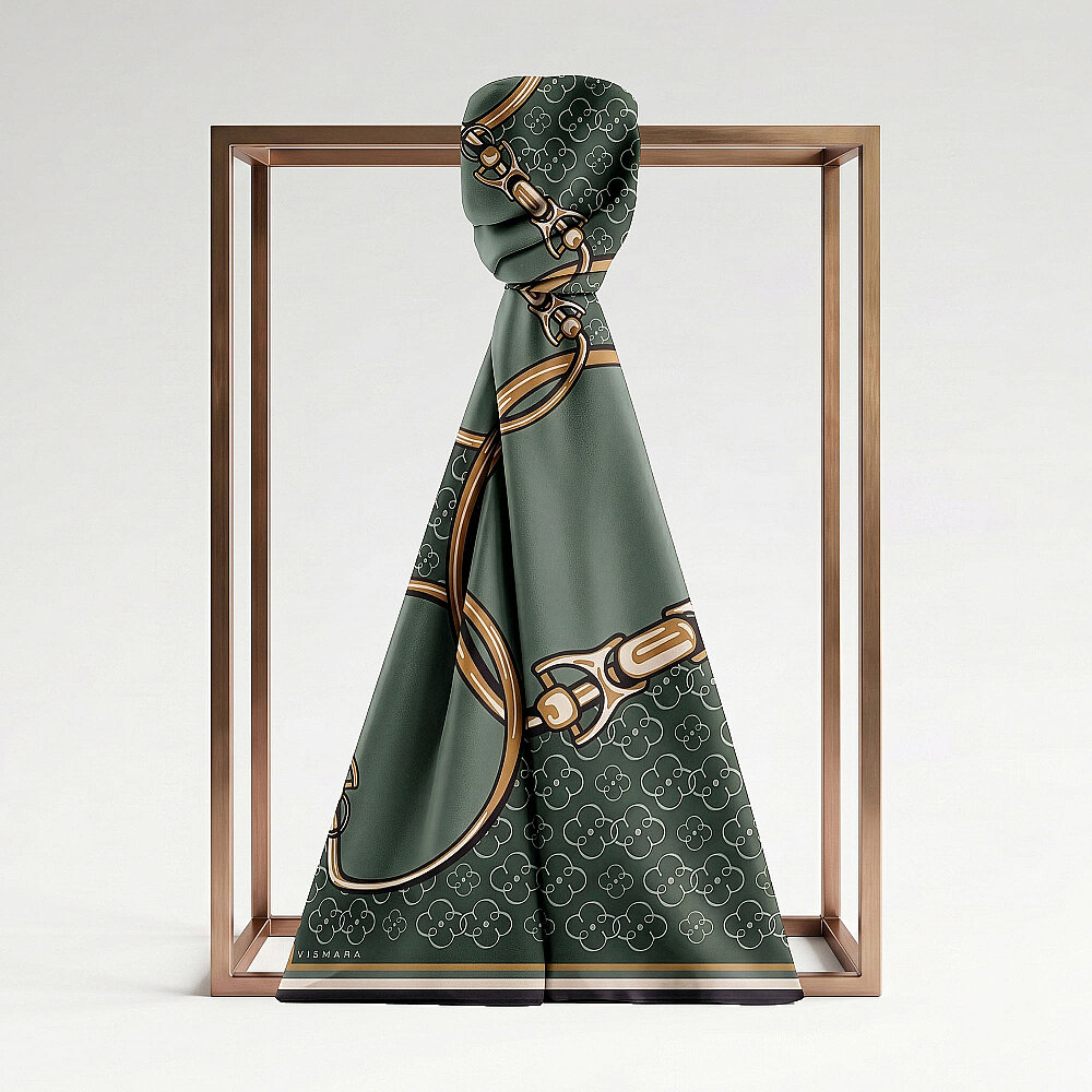 Green Vismara Harness Patterned Silk Scarf - 1