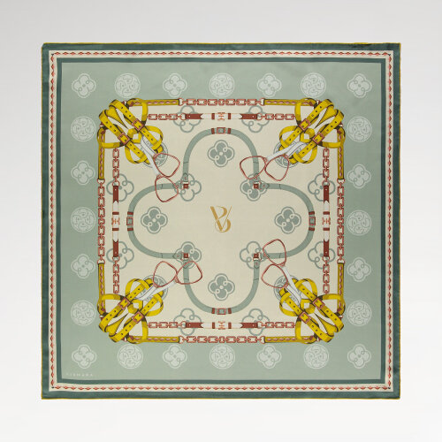 Green Vismara Monogram Chain Pattern Silk Square Scarf