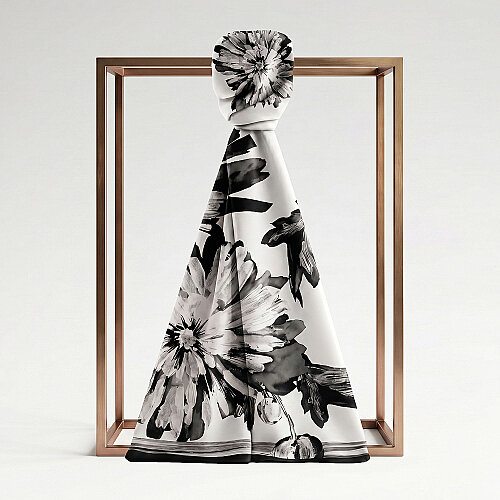 Grey Chrysanthemum Breeze Patterned Silk Scarf - Vismara