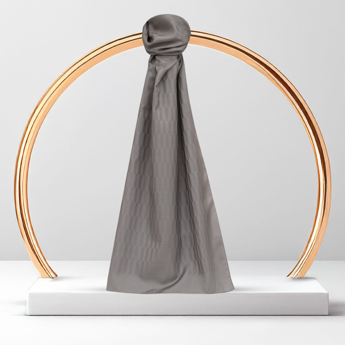 Grey Drop Pattern Jacquard Wool Silk Scarf - 2