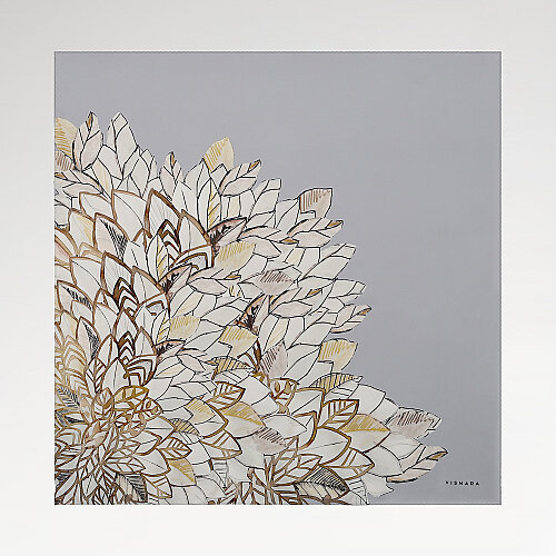 Grey Floral Leaf Pattern Twill Silk Square Scarf