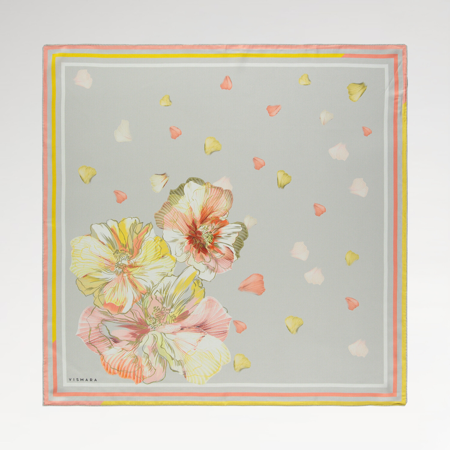 Grey Foglia Lieve Pattern Twill Silk Square Scarf - 1