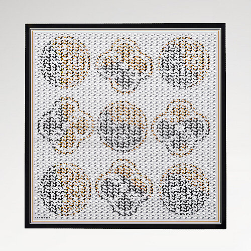 Grey Isometric Monogram Pattern Twill Silk Square Scarf - Vismara