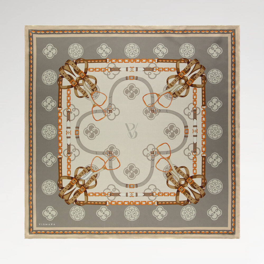 Grey Vismara Monogram Chain Patterned Silk Square Scarf - 1
