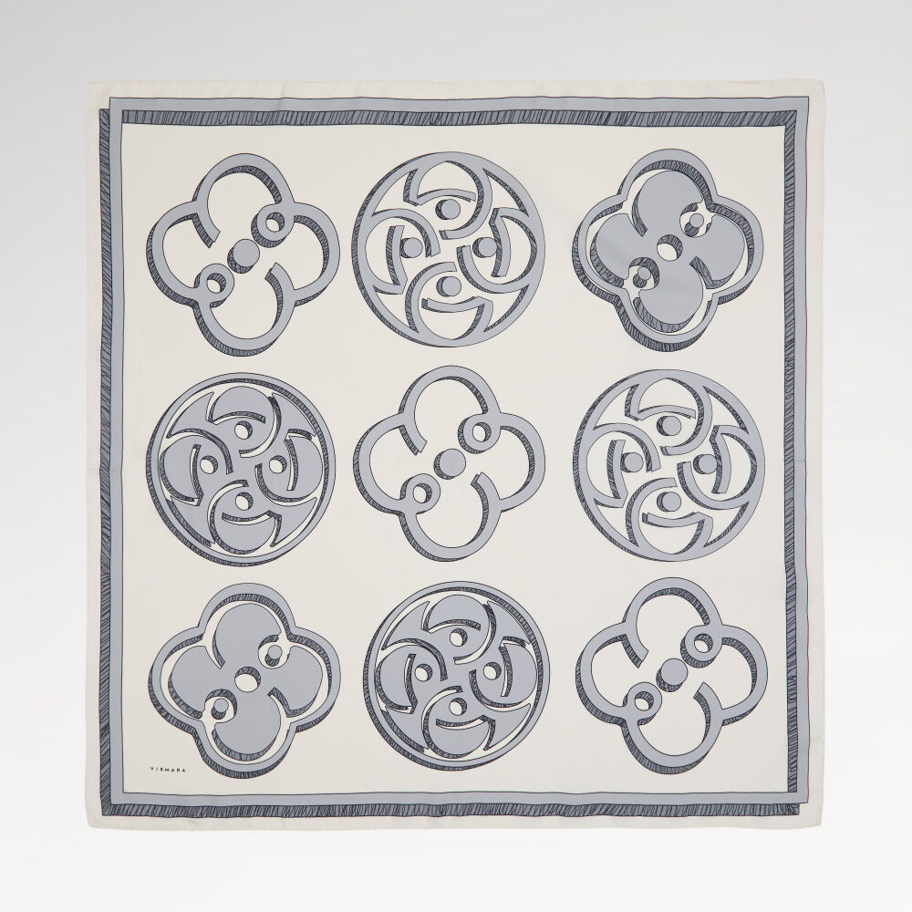 Grey Vismara Monogram Patterned Twill Silk Square Scarf