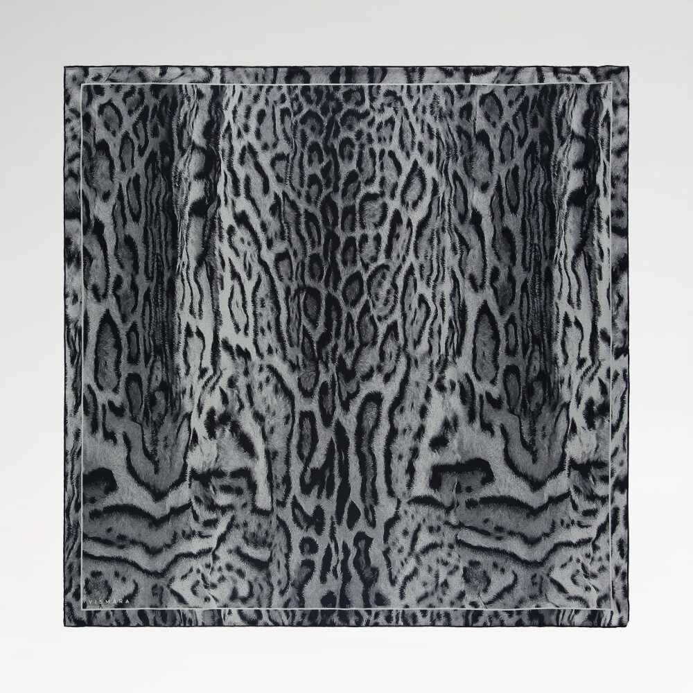 Sciarpa quadrata in twill di seta con motivo leopardato grigio