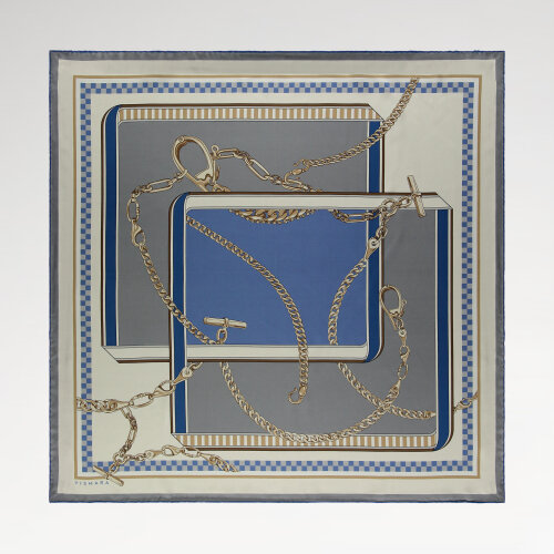Gri Mavi Zincirlerin Dansı Desenli Twill İpek Eşarp