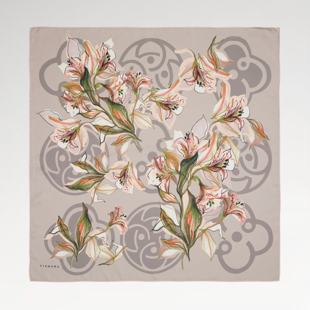 Gri Vismara Monogram Lilyum Çiçek Desenli Twill İpek Eşarp