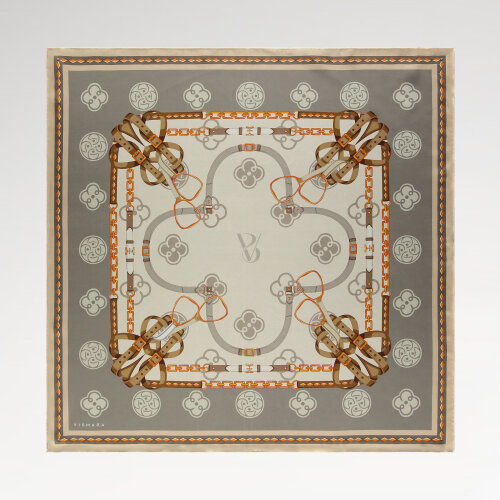 Gri Vismara Monogram Zincir Desenli Twill İpek Eşarp