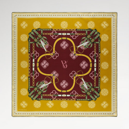 Hardal Sarısı Vismara Monogram Zincir Desenli Twill İpek Eşarp