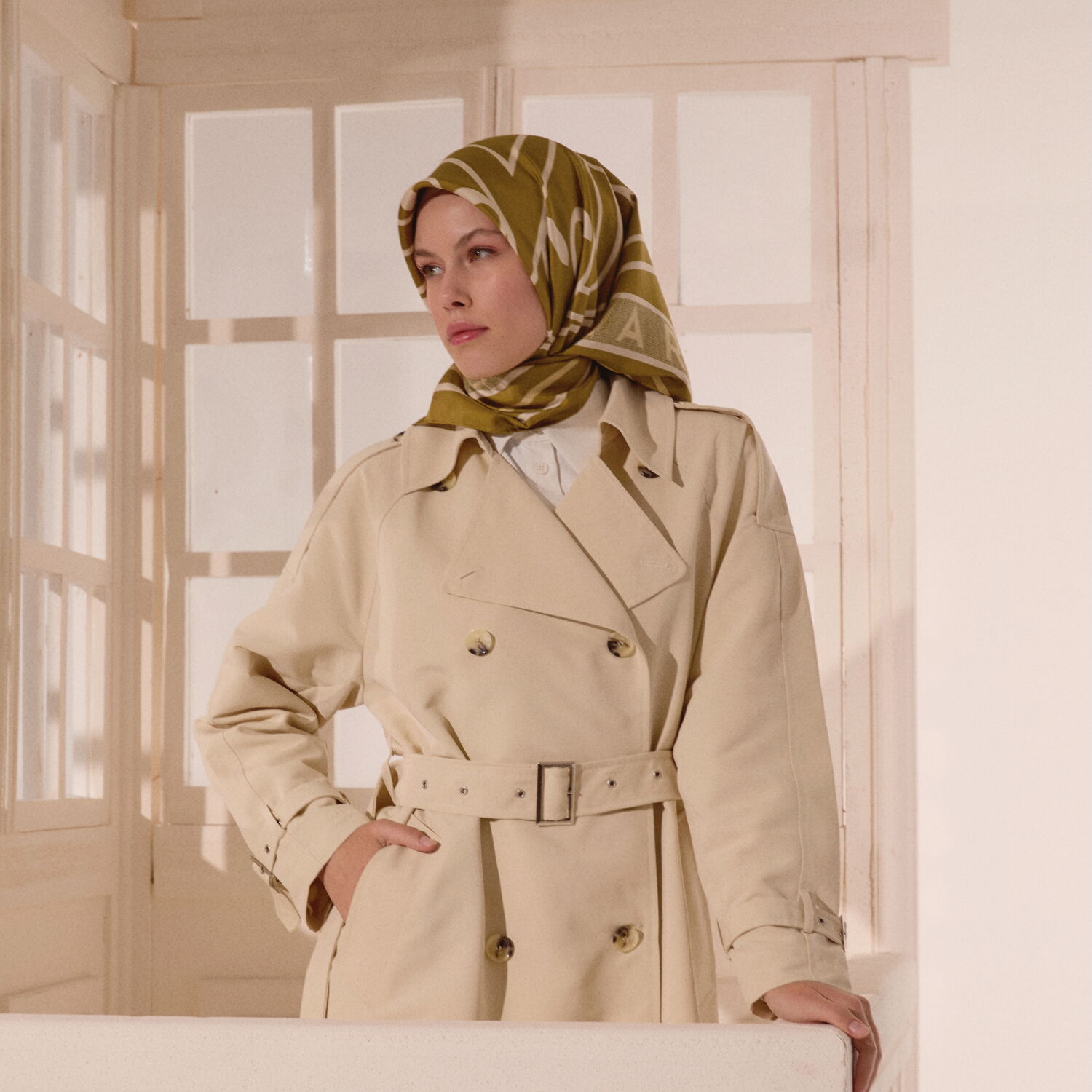 Hardal Vismara Kuğu Desen Twill İpek Eşarp - 6