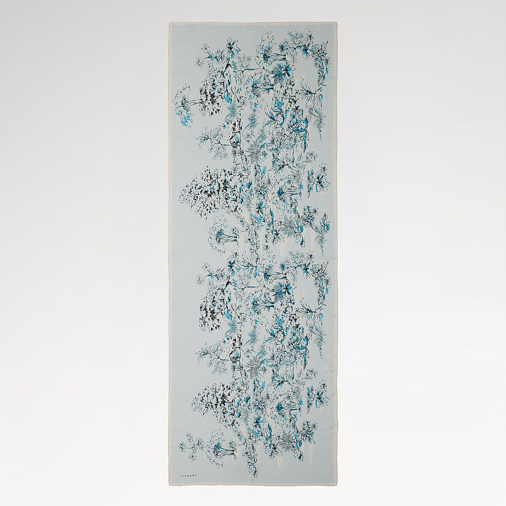 Ice Blue Toile Garden Pattern Silk Scarf - 2