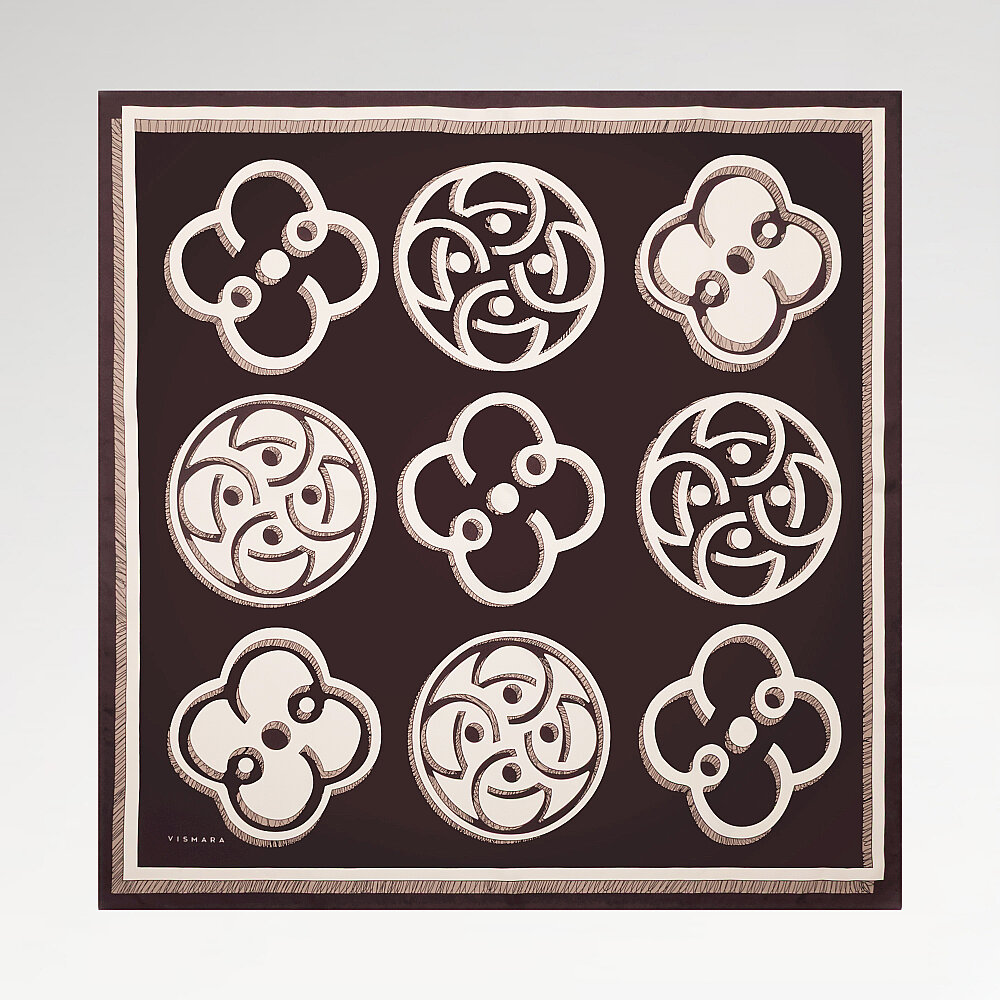 Kahve Vismara Monogram Desenli Twill İpek Eşarp - 1