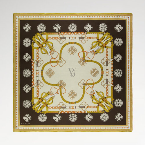 Kahverengi Vismara Monogram Zincir Desenli Twill İpek Eşarp
