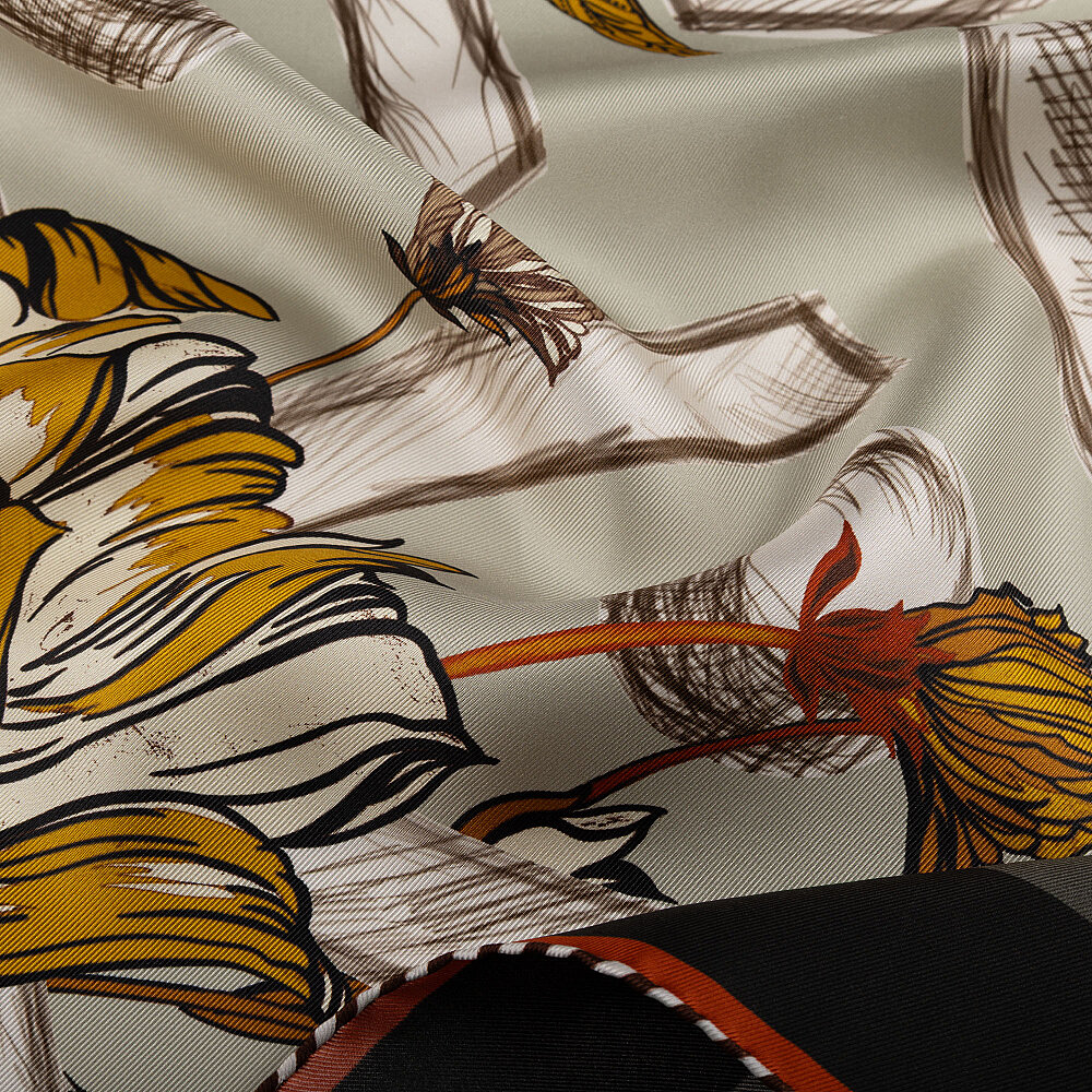 Khaki Flora Viva Patterned Silk Square Scarf - 2