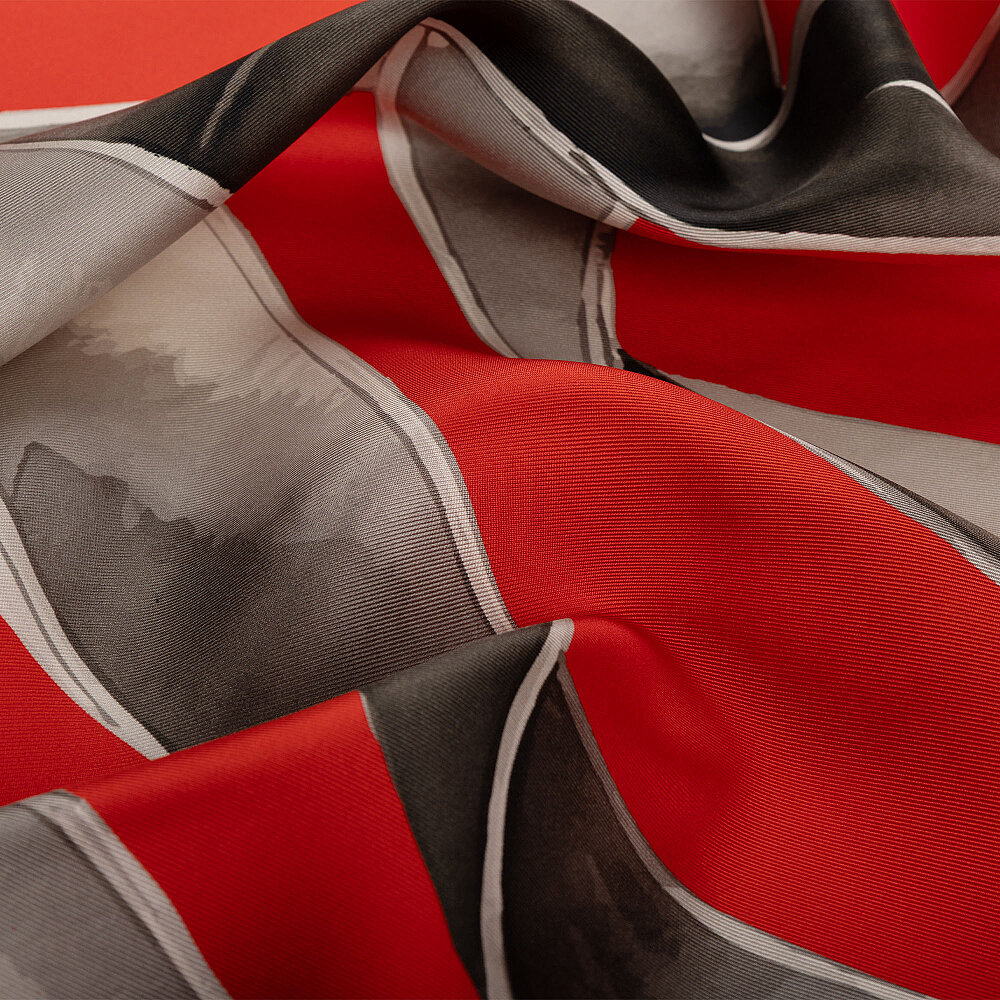 Kırmızı Vismara Infinita Desenli Saten İpek Eşarp - 2