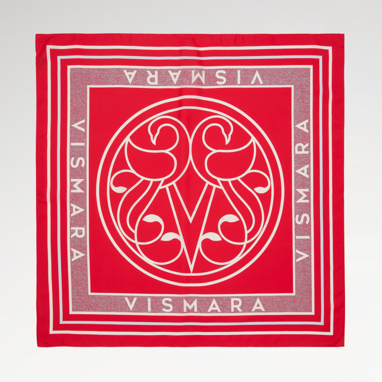 Kırmızı Vismara Kuğu Desen Twill İpek Eşarp - 1