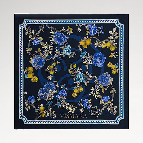 Sciarpa quadrata Vismara in seta fantasia melagrana blu navy
