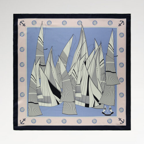 Light Blue Sail Patterned Silk Square Scarf