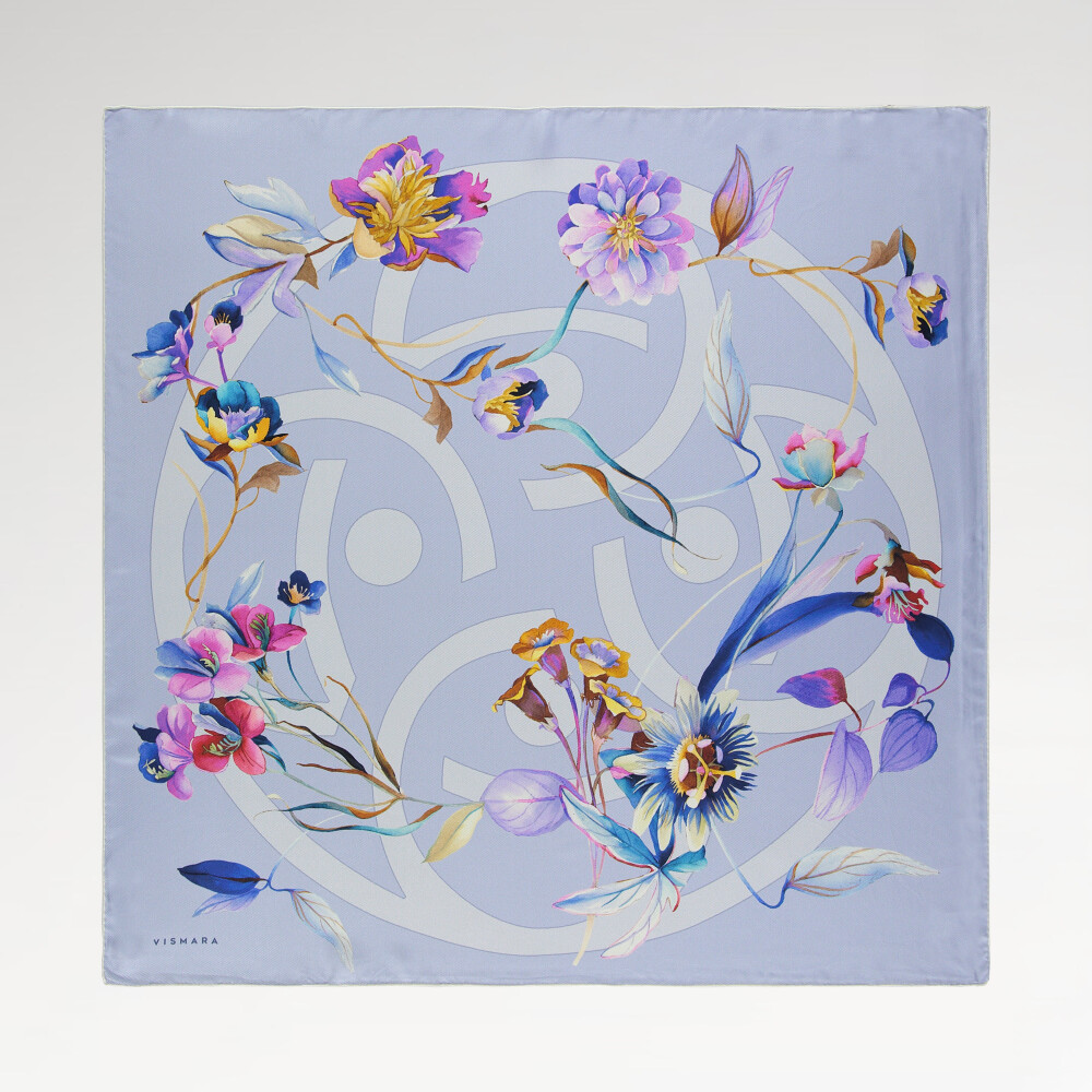 Lila Flora Sembol Desen Twill İpek Eşarp