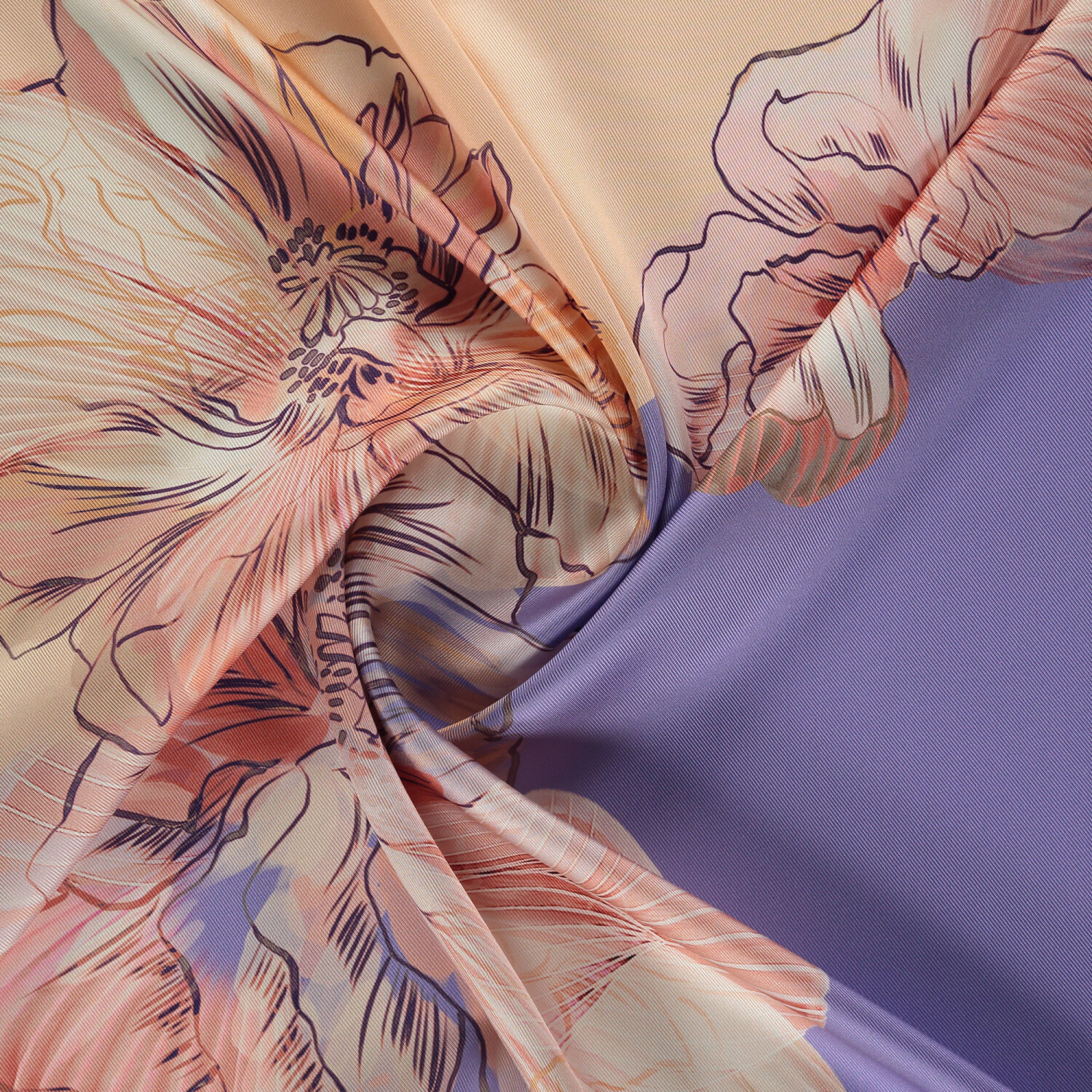 Lila Linea Fiora Desen Twill İpek Eşarp - 2