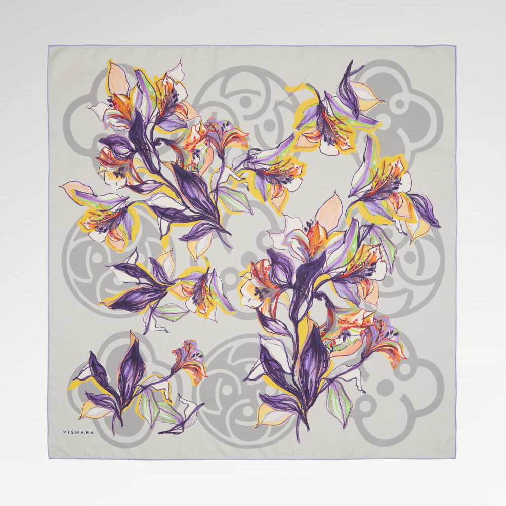 Lila Vismara Monogram Lilyum Çiçek Desenli Twill İpek Eşarp