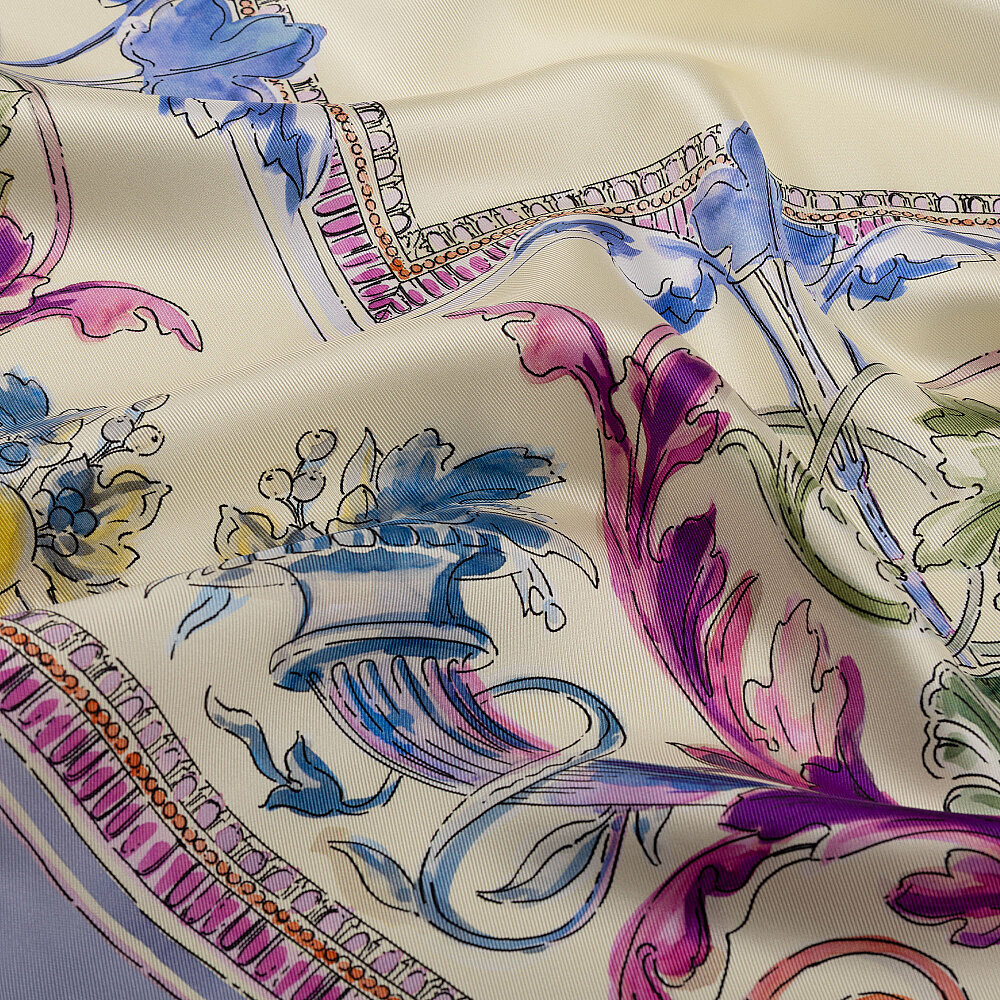Lilac Fiorenza Patterned Silk Square Scarf - 2