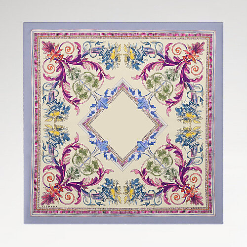 Lilac Fiorenza Patterned Silk Square Scarf