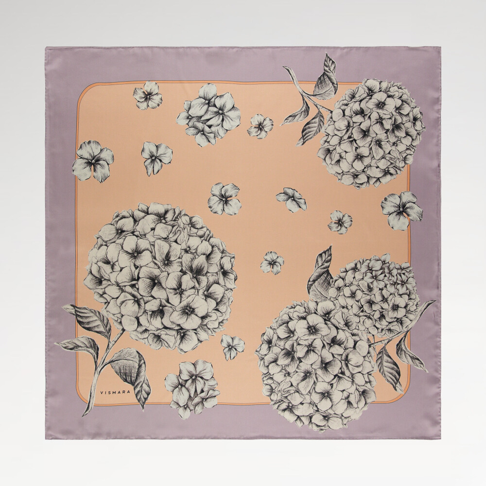 Lilac Hydrangea Flower Patterned Twill Silk Square Scarf