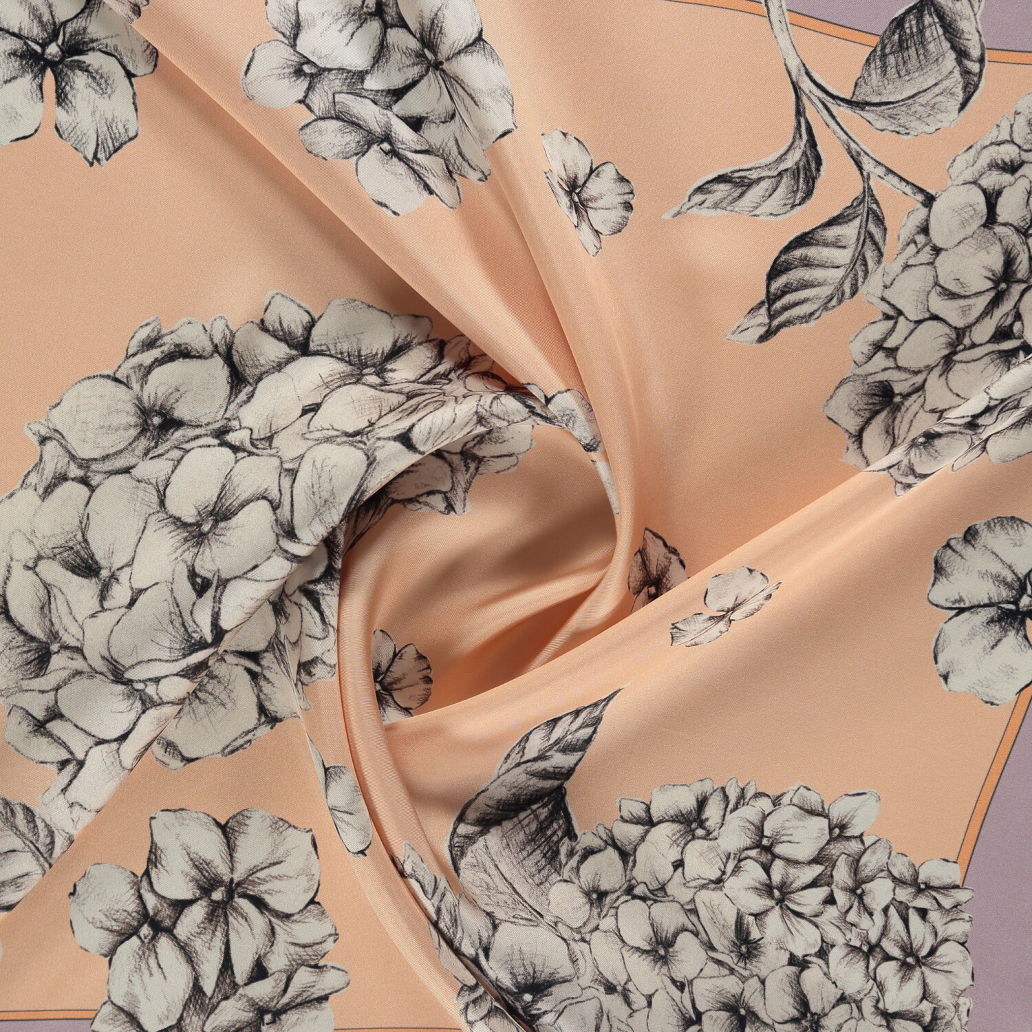 Lilac Hydrangea Flower Patterned Twill Silk Square Scarf - 2