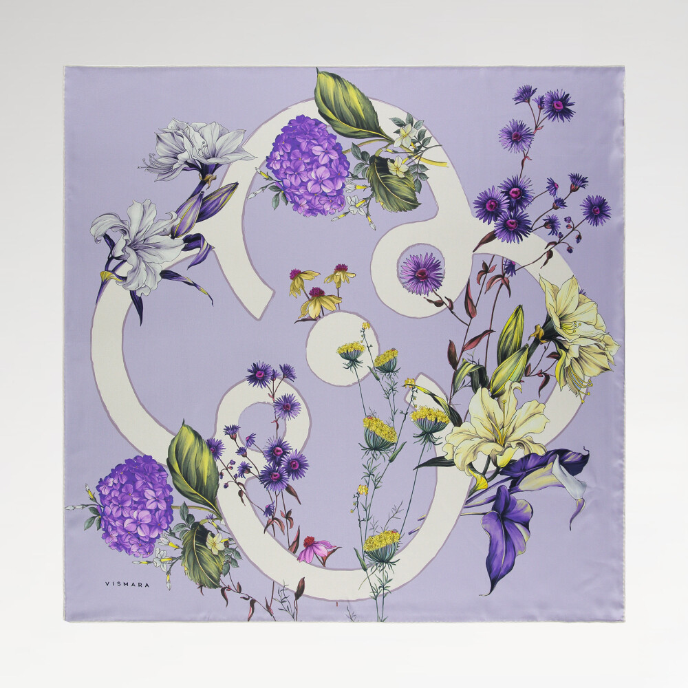 Lilac Virelle Pattern Twill Silk Square Scarf - Vismara