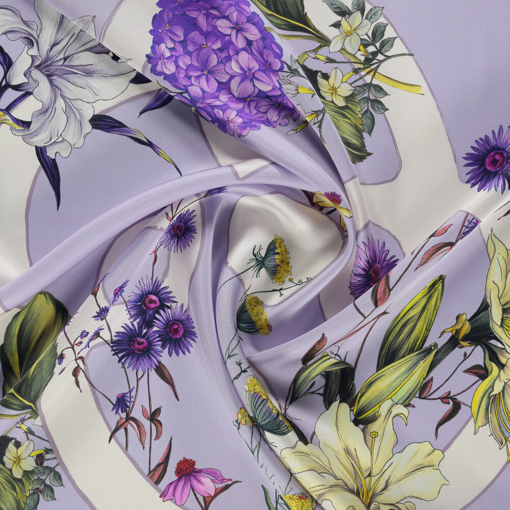 Lilac Virelle Pattern Twill Silk Square Scarf - Vismara