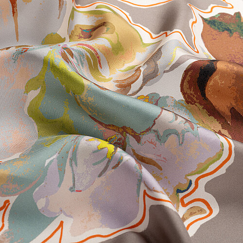 Mink Abstract Flora Pattern Twill Silk Square Scarf - Vismara