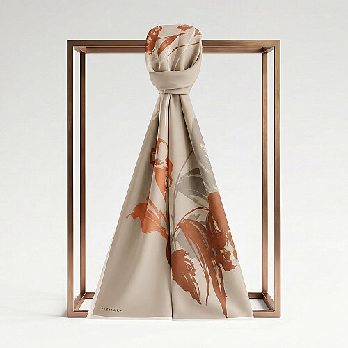 Mink Abstract Tulip Pattern Silk Scarf