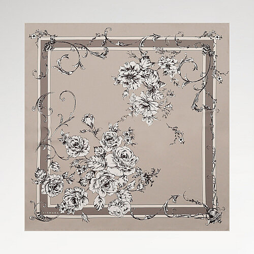 Mink Baroque Rose Patterned Twill Silk Square Scarf