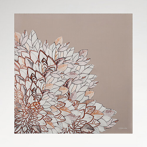 Mink Floral Leaf Pattern Twill Silk Square Scarf