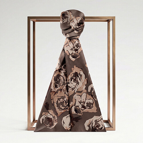 Mink Oil Painting Rose Patterned Silk Scarf