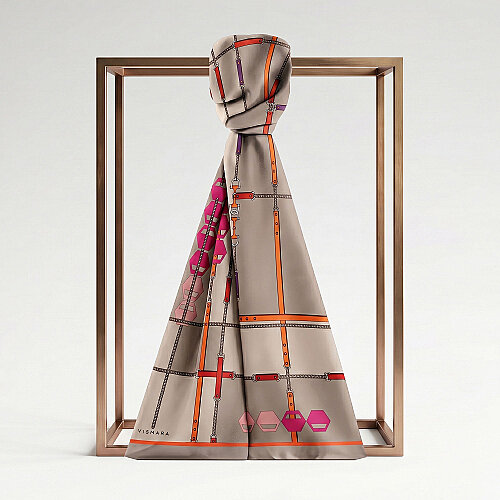 Mink Prism Line Pattern Silk Scarf - Vismara