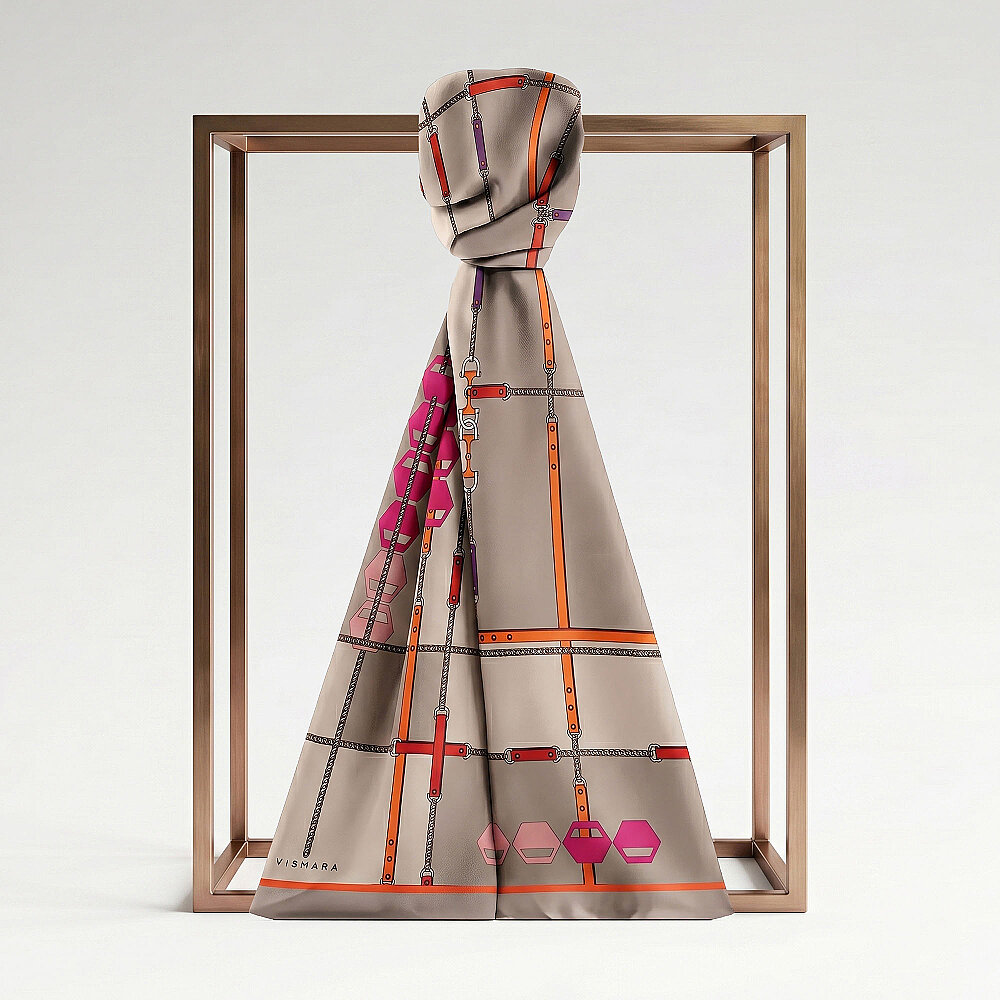 Mink Prism Line Pattern Silk Scarf - 1