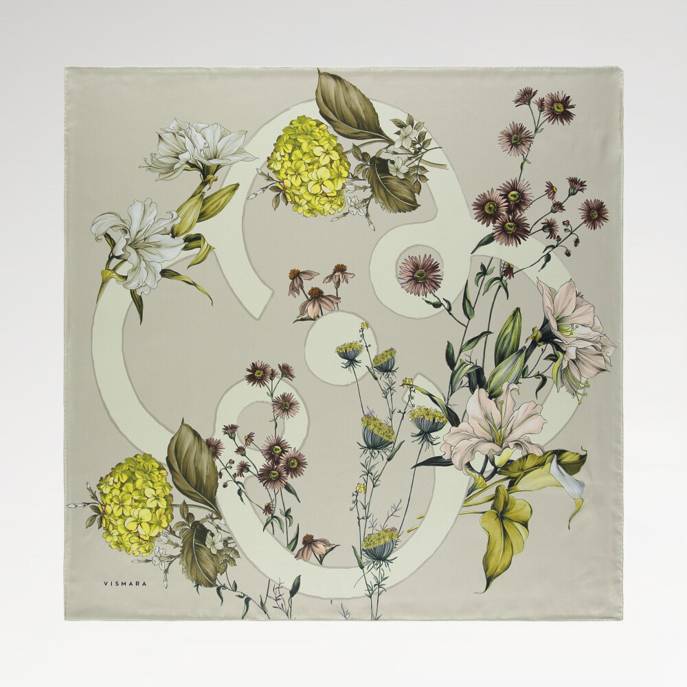 Mink Virelle Pattern Twill Silk Square Scarf