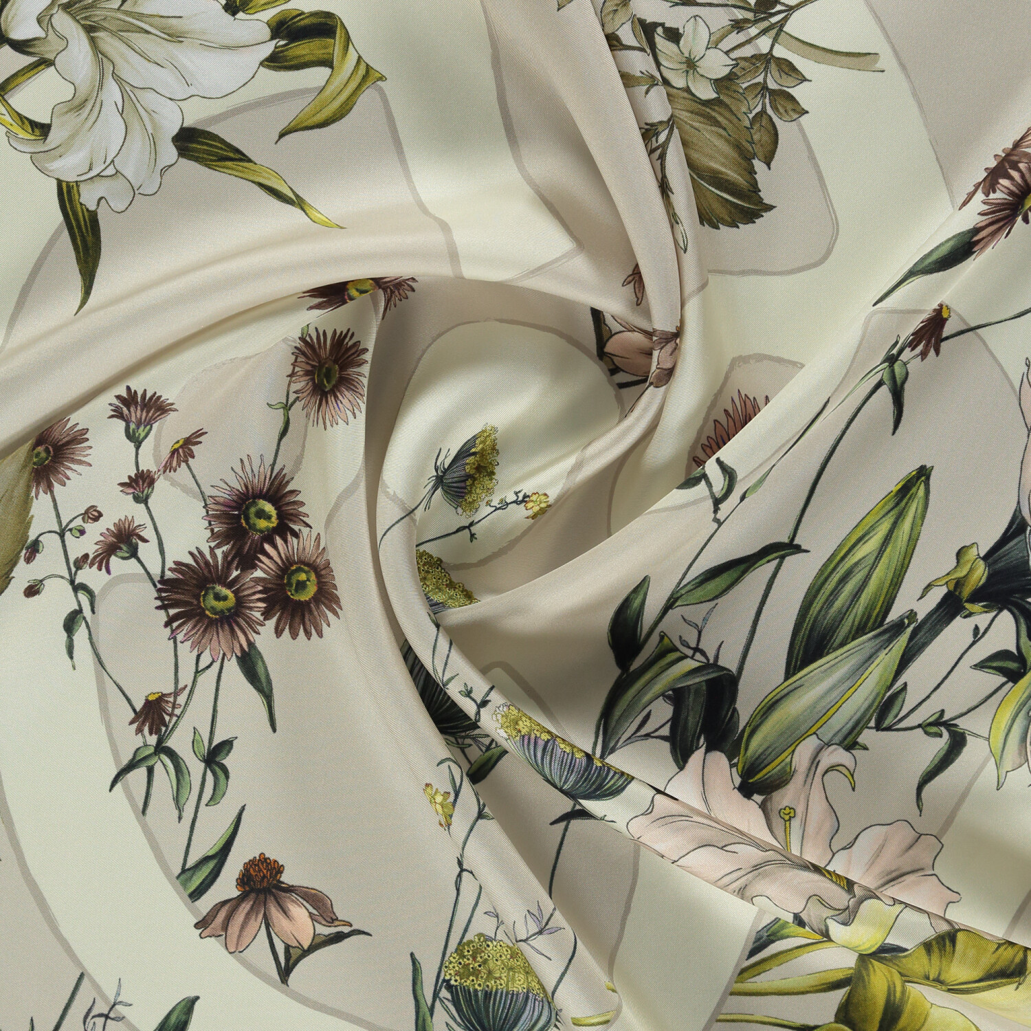 Mink Virelle Pattern Twill Silk Square Scarf - 2