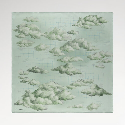 Mint Cloud Dance Patterned Silk Square Scarf